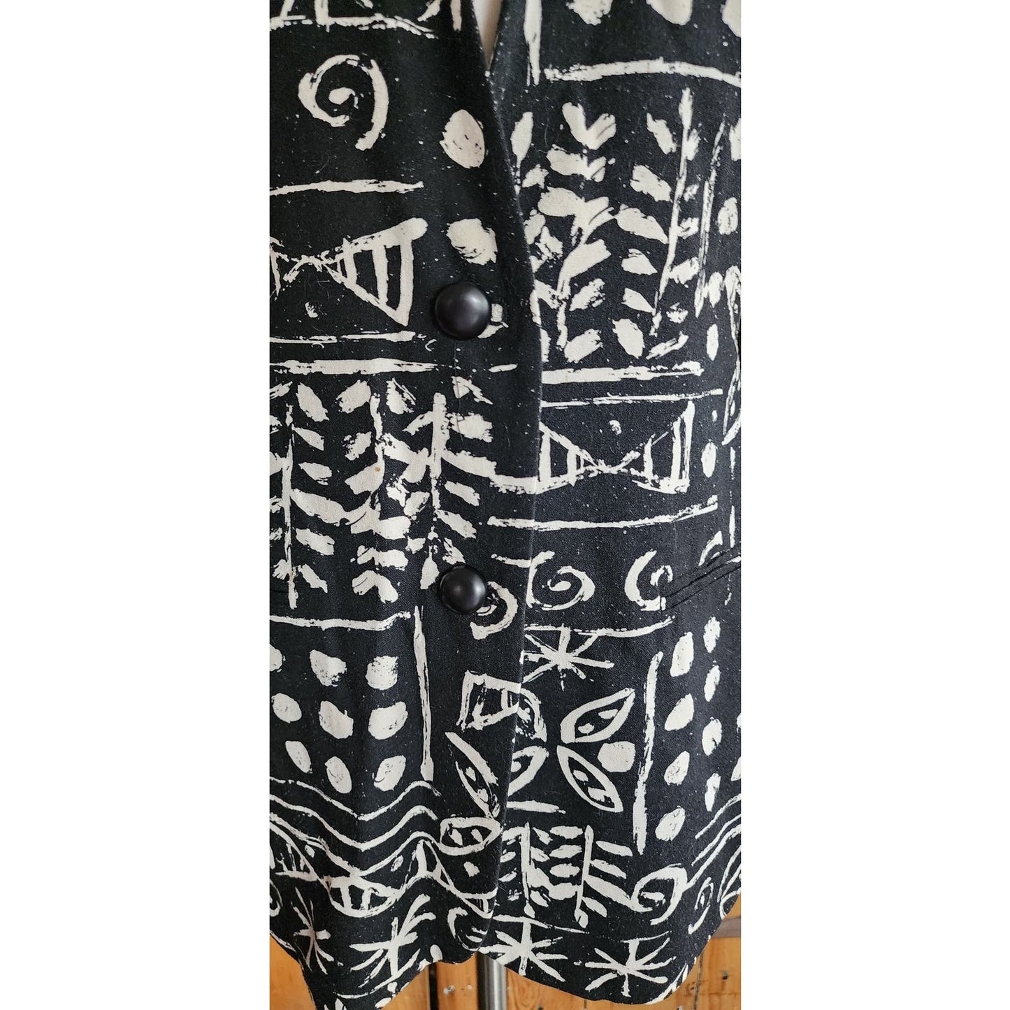 Vintage 80s Blazer Black White Bold Graphic Print Raw Silk