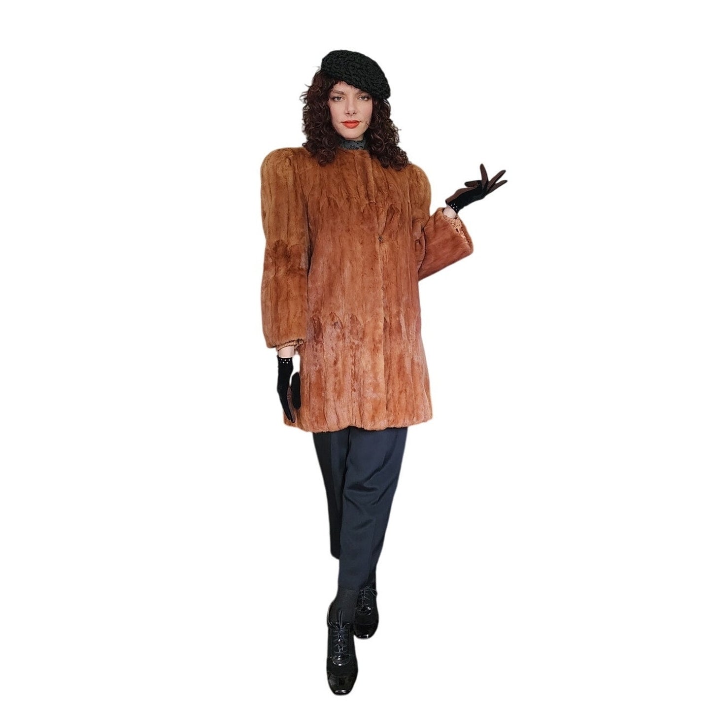 Vintage 40s Brown Ermine Fur Coat Hip Length Victory Furs Chicago