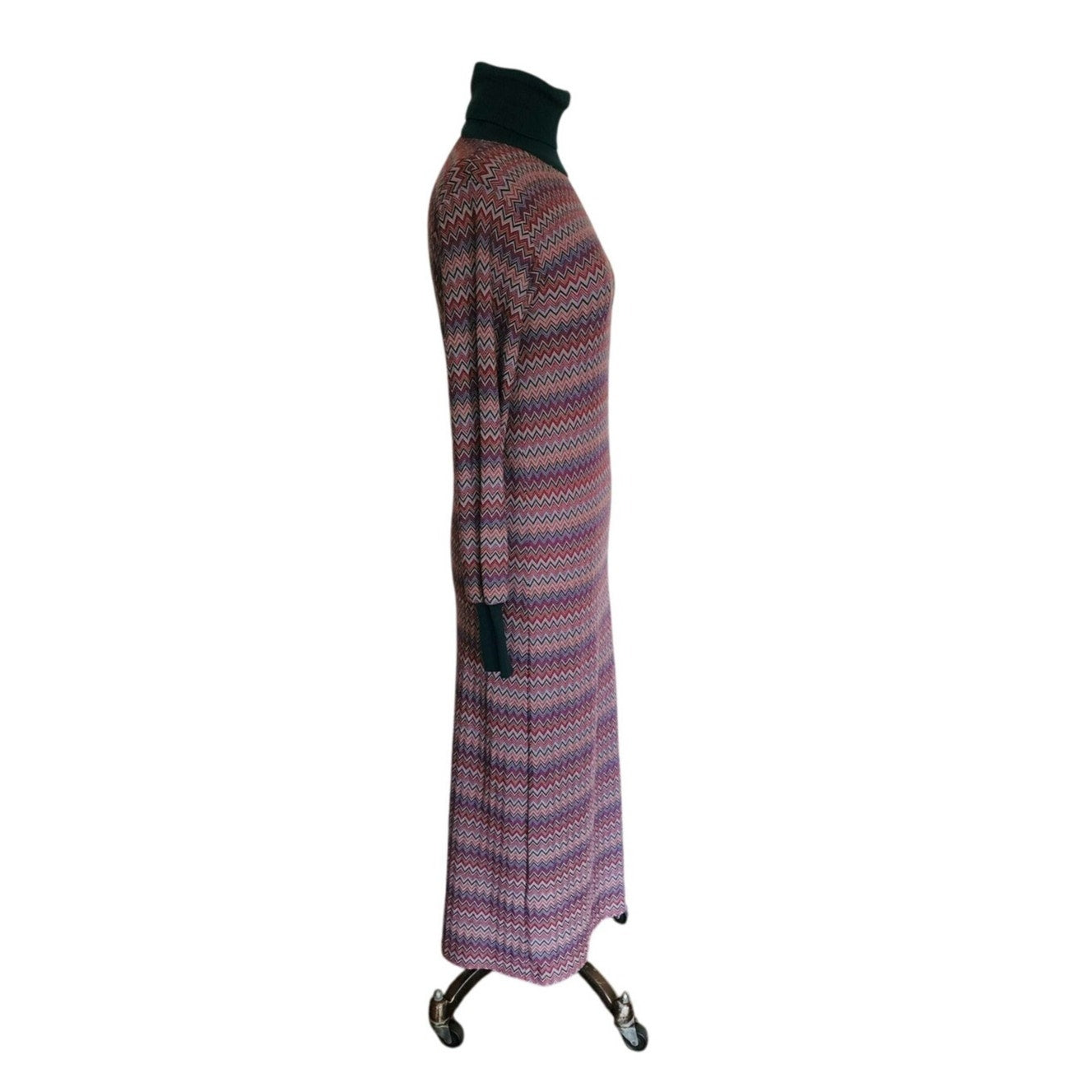Vintage 1970s MISSONI Knit Dress Long Sleeved Turtleneck Zigzag Pattern