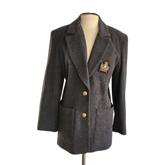 Vintage 80s Gray Blazer w/Heraldic Crest by Hugo Buscati / M