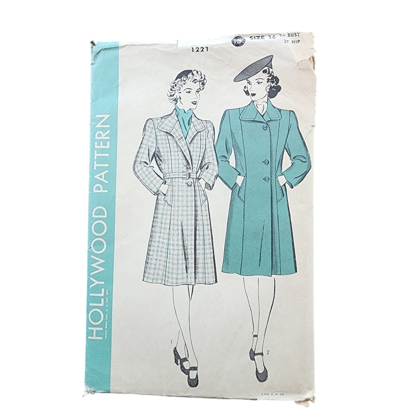 Vintage 30s Sewing Pattern: Fitted Coat Hollywood Pattern Co 1221