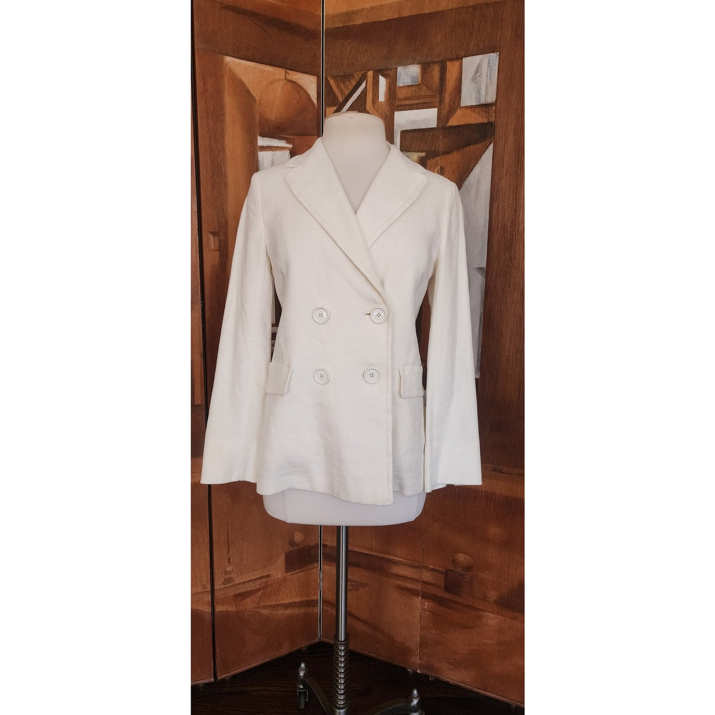 Vintage 2000s Max Mara Blazer Cream Off White Linen Blend Double Breasted