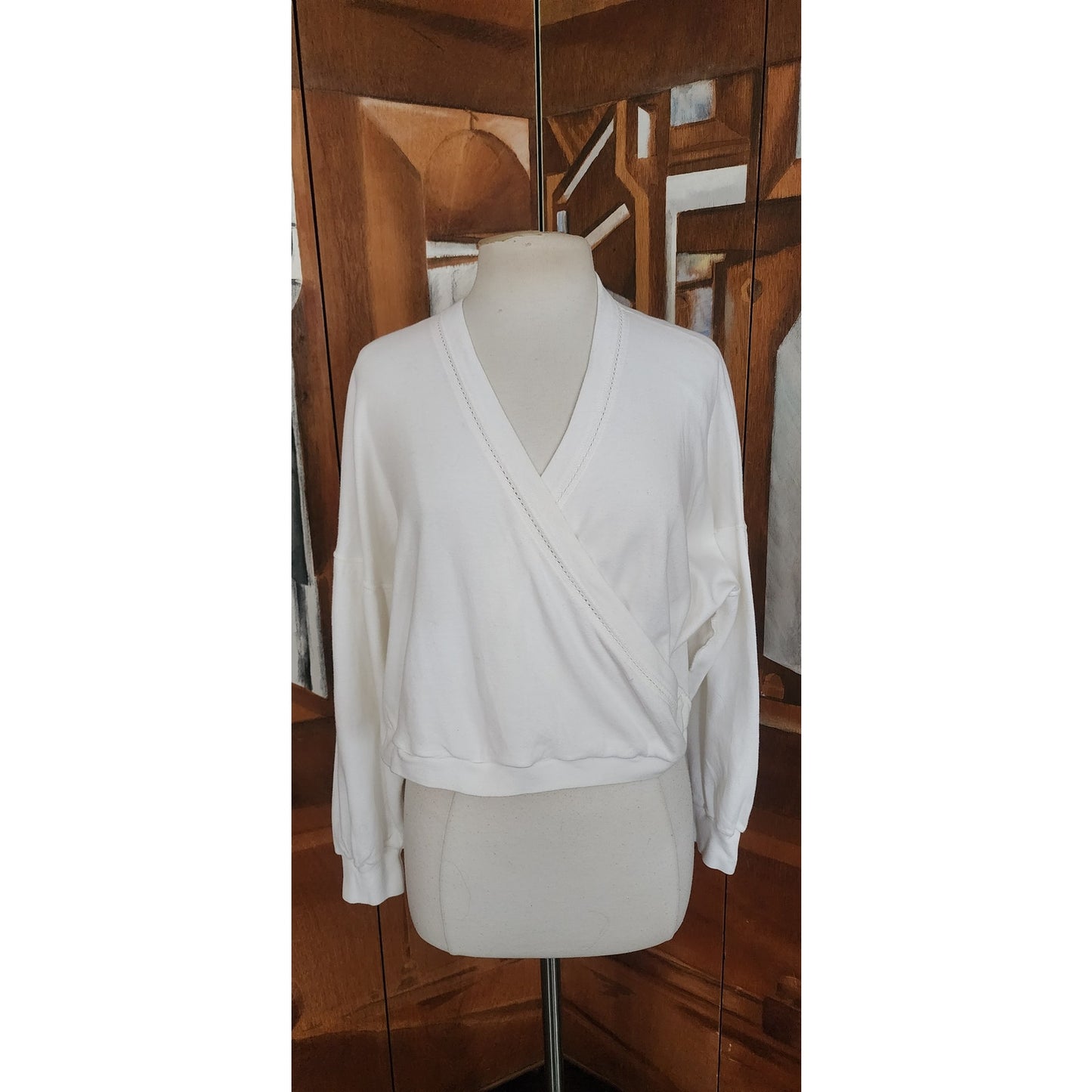 Sonia Rykiel Vintage White Wrap Knit Top Sweater M | Dolman Sleeve V-Neck