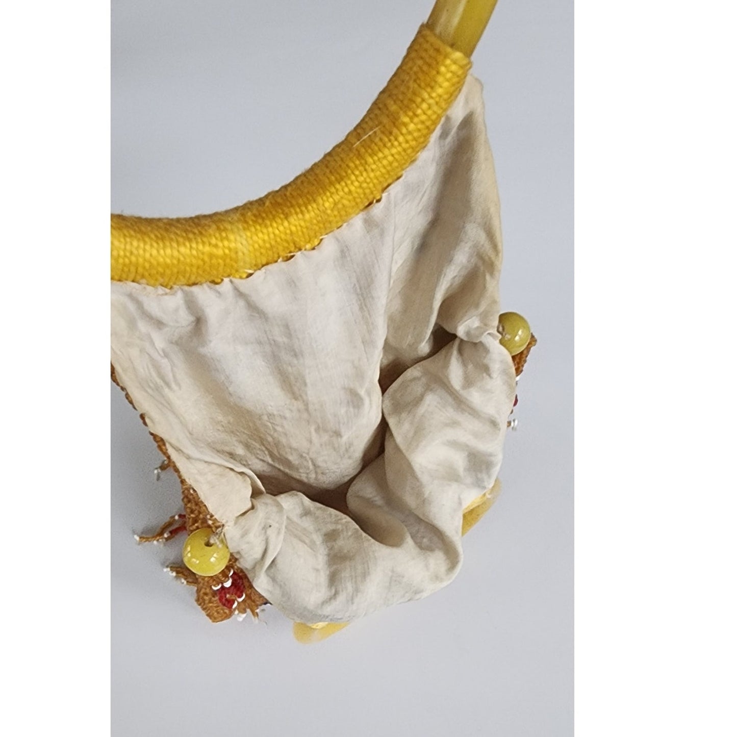 Antique Chinese Glass Bead Bag w/Glass Ring Handles 1890 - 1930