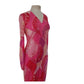 Vintage 1970s Maxi Dress Pink Red Geometric Print Rayon Jersey Stretch