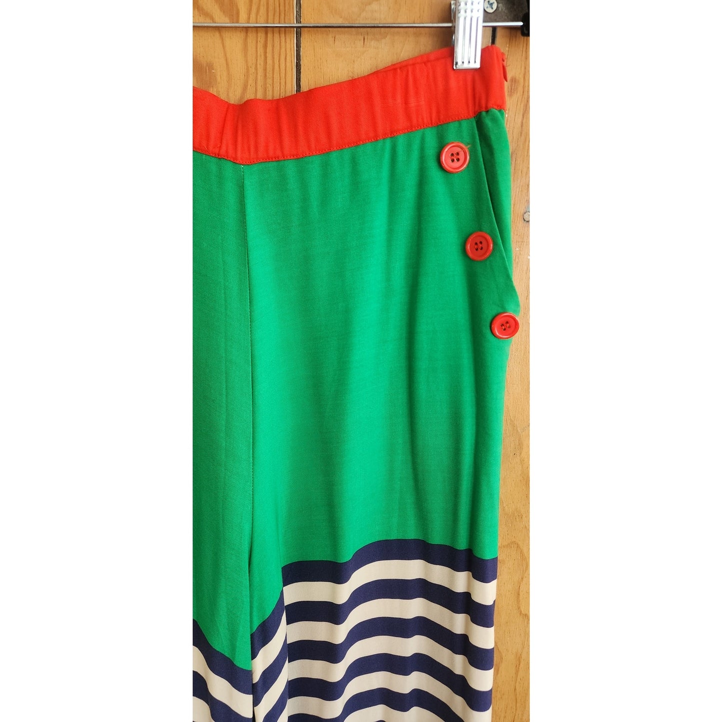 Retro Style Striped Culottes Green Navy Blue High Waisted Sailor Pants / M