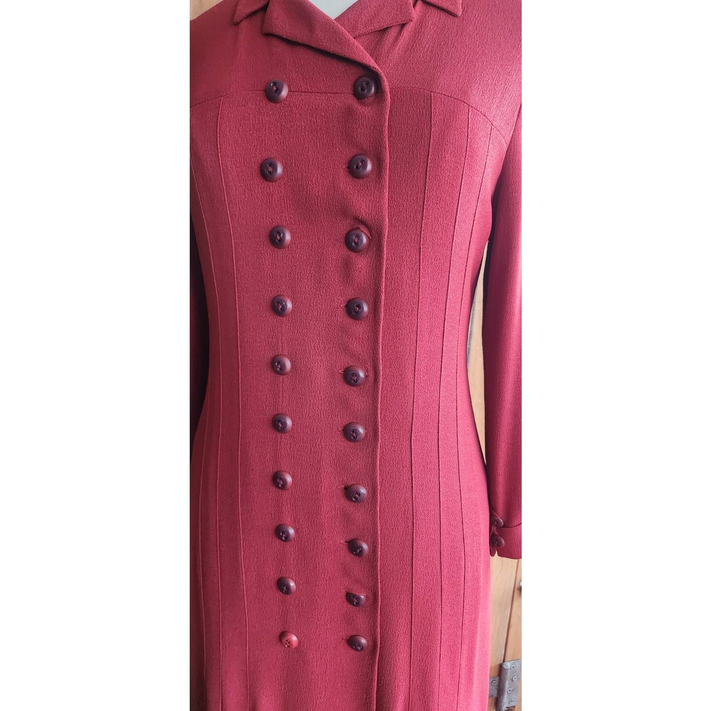 Vintage RARE 90s Chloe Dress Orange Red Wool Crepe Button Down Front