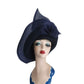 Vintage Navy Blue Hat in Wool & Mesh Oversized Asymmetrical Mr John Classic