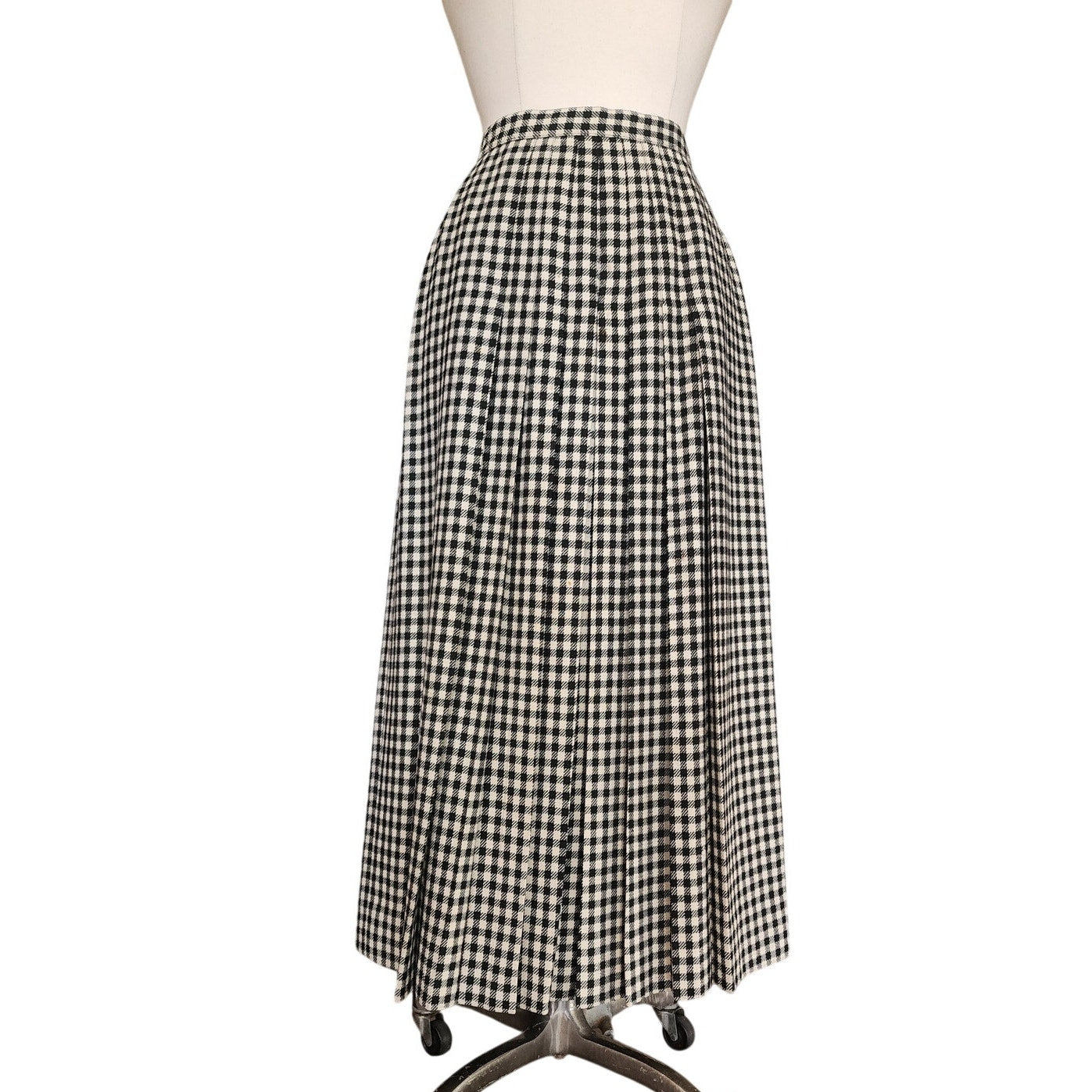 Vintage 1970s Long Skirt Houndstooth Wool High Waisted Pleated / S