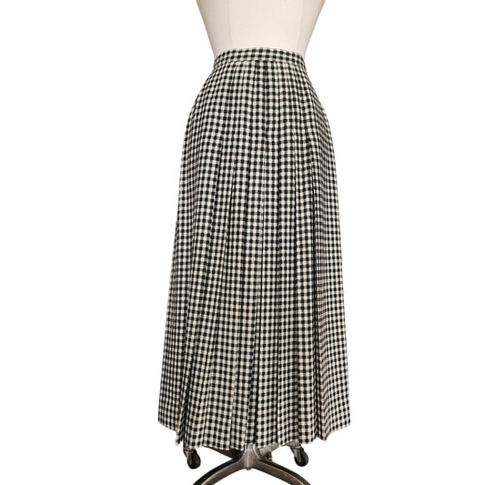 Vintage 1970s Long Skirt Houndstooth Wool High Waisted Pleated / S