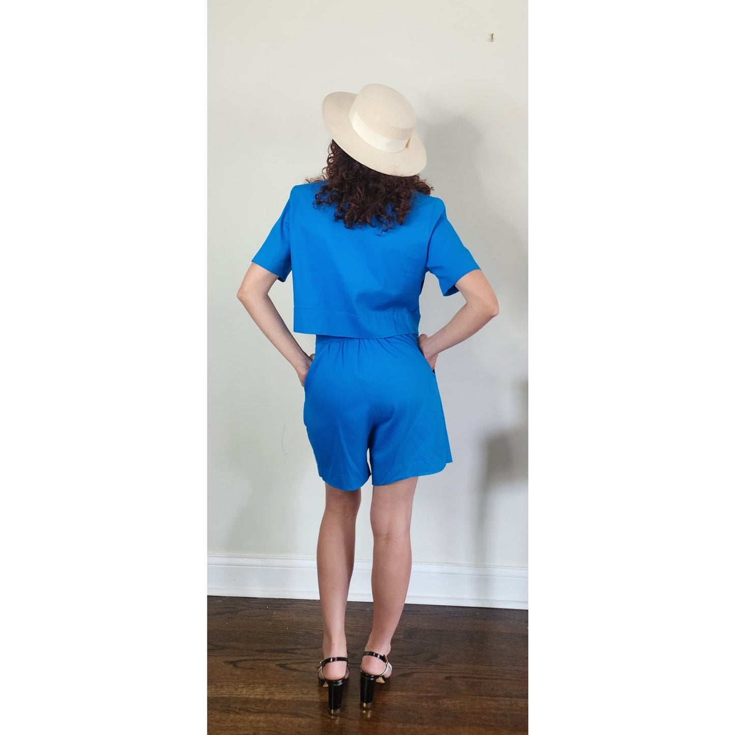 Vintage 90s Blue Jacket + Shorts Set w/Gold Chain Tassels by Oscar & Me Medium