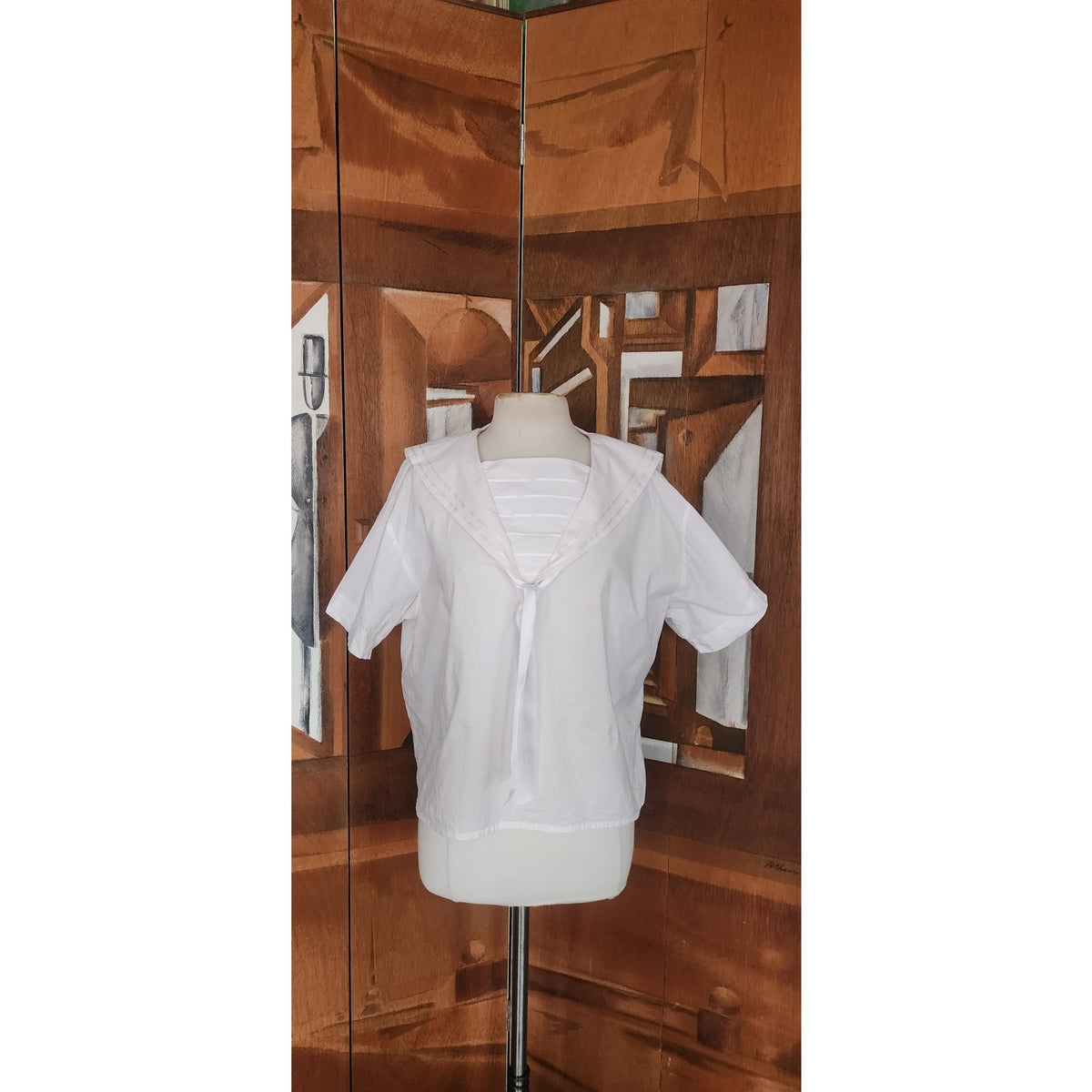 Vintage 80s LAURA ASHLEY Blouse Sailor Collar White Cotton Shirt Neo Edwardian