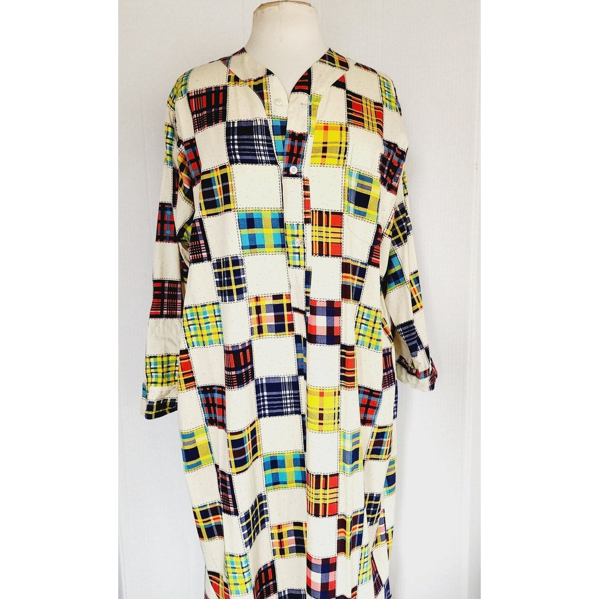70s Men's Pajama Dress Caftan Lounger Patchwork Quilt Print H&S Pogue Co