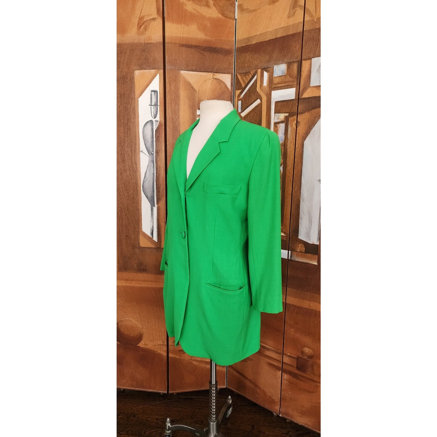 Vintage 90s DKNY Women's Green Single Button Blazer Jacket