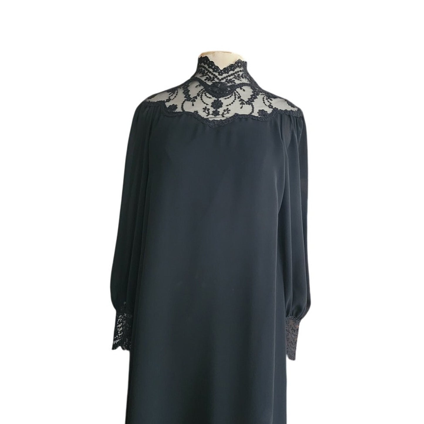 Vintage 70s Giorgio Sant'Angelo Dress Black Silk Georgette & Lace