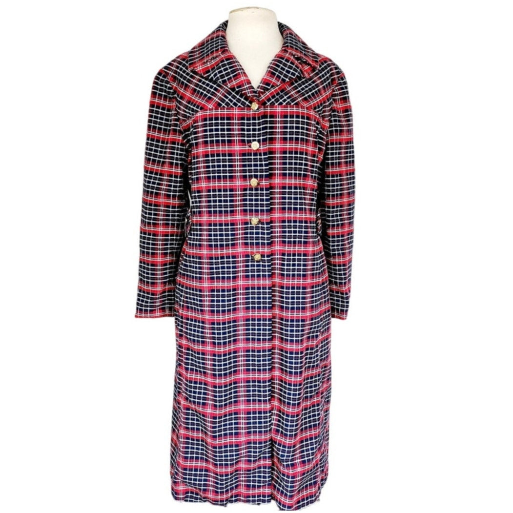 Vintage 60s Plaid Mod Coat Red Blue Seersucker