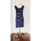 Vintage 2000s Blue Beaded Dress Silk Fringe Flapper Style / Medium