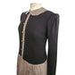 Vintage 1980s CIAO Dress Drop Waist Black Knit Gray Faux Suede / M