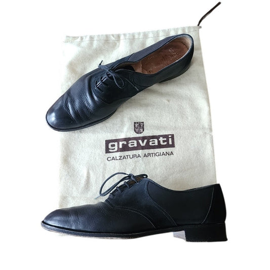 Vintage GRAVATI Womens Derby Shoes Black Lace Up Oxfords Suede Leather 10 1/2 N