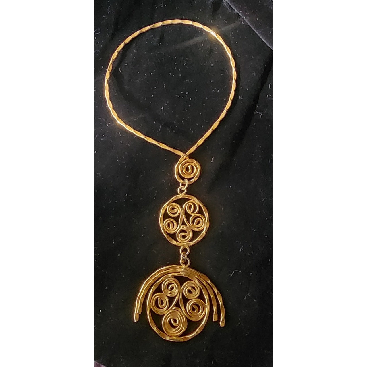 Vintage 1970s Gold Necklace Spiral Disc Cascade Ancient Greek Style