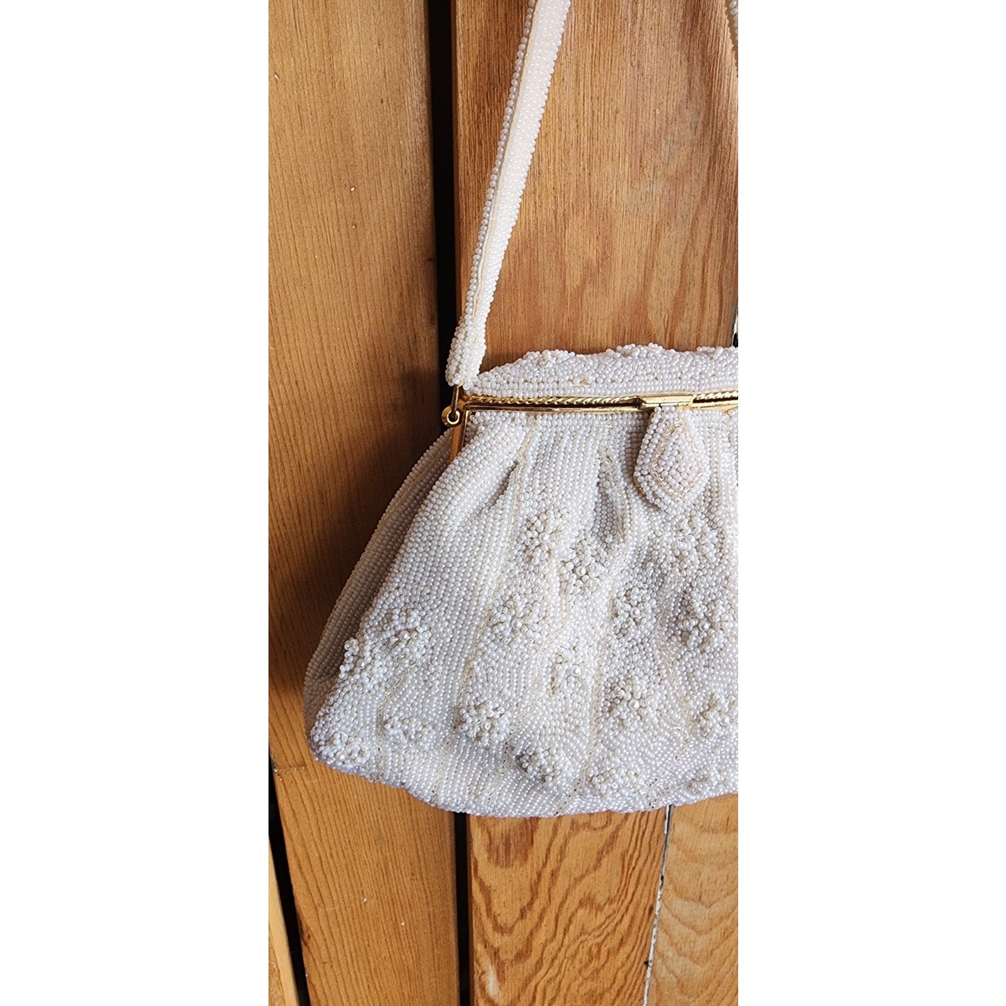 Vintage 50s Evening Bag White Beads Walborg