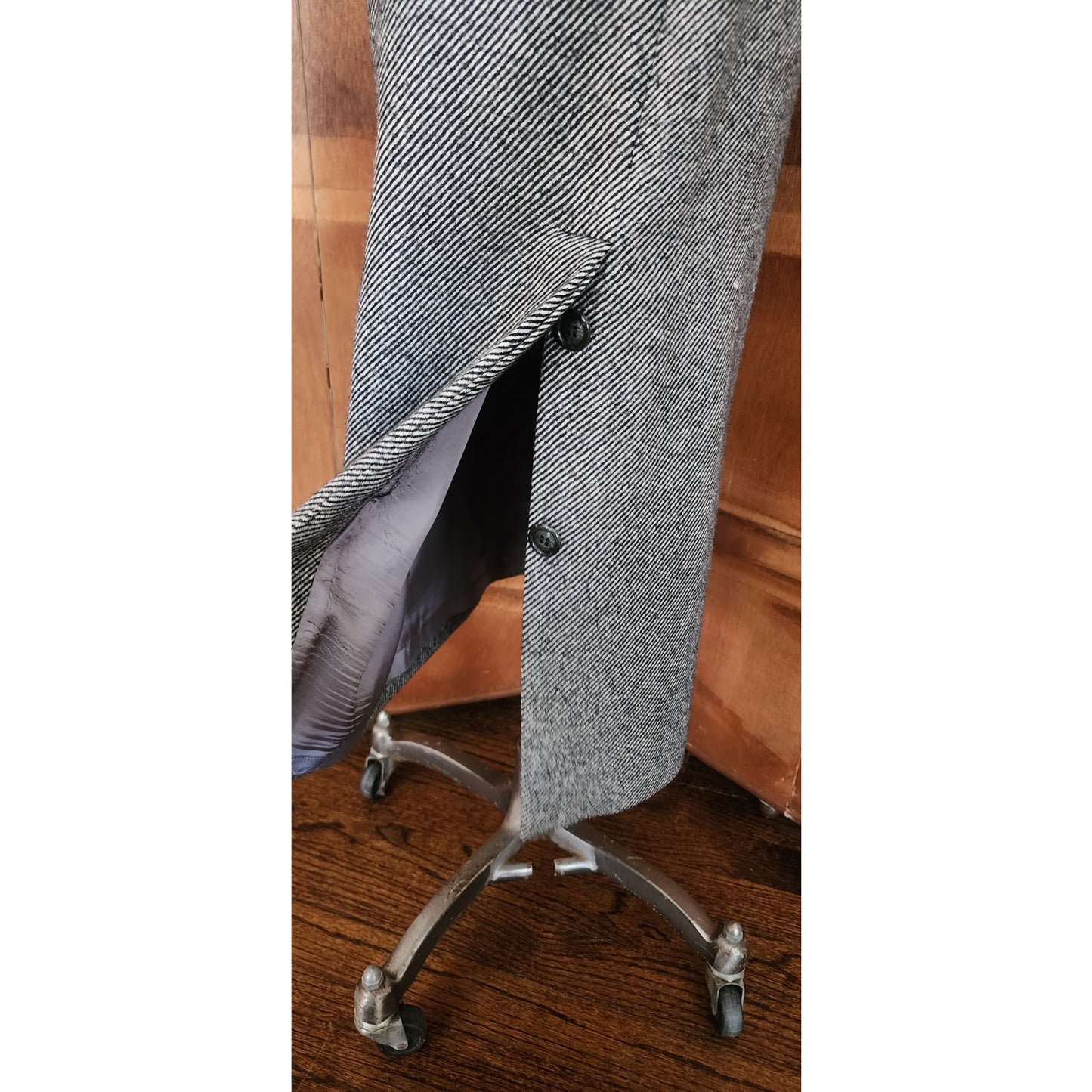 Vintage 80s Guy Laroche Boutique Pencil Skirt Gray Wool Tweed Black Leather Small