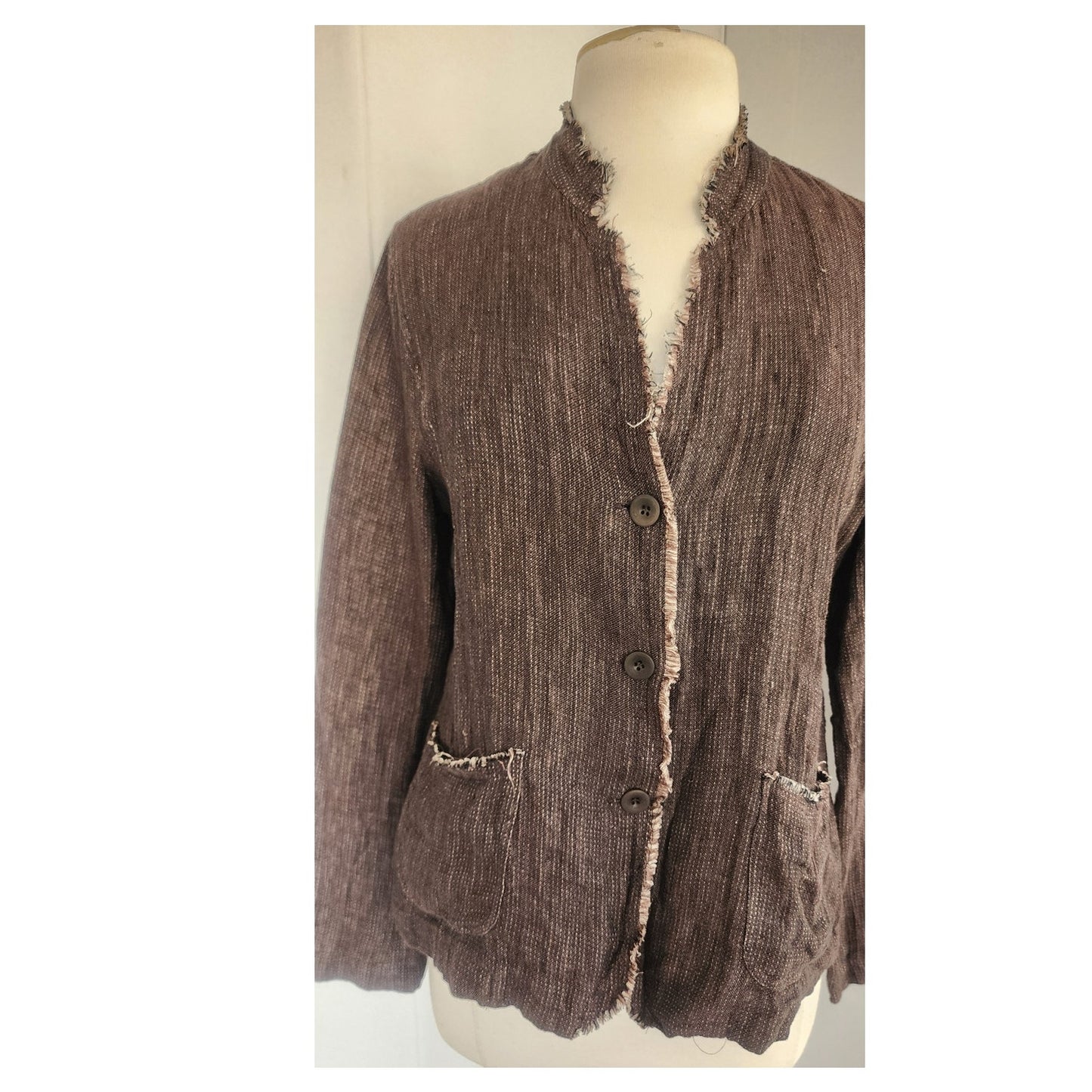 Vintage Y2K Eileen Fisher Brown Linen Jacket Raw Edge Button Down/ M