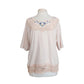 Vintage 70s Peasant Blouse Embroidered Cream Cotton Lace Short Sleeves