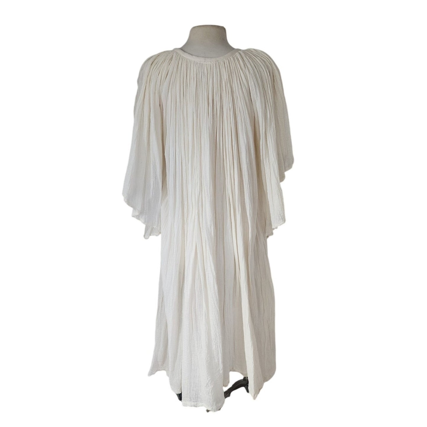 Vintage 1970s Amerikan Climax Caftan Dress White Cream Cotton Angel Sleees Gauzy