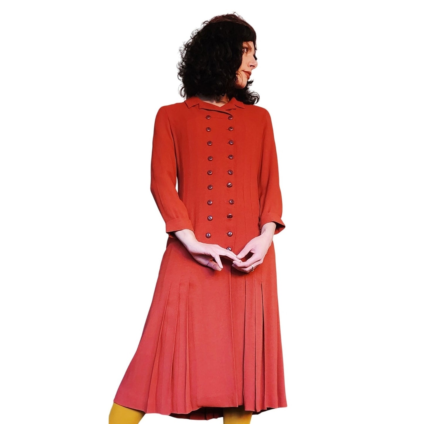 Vintage 1990s Chloe Dress Burgundy Red Wool Crepe Button Down Front S