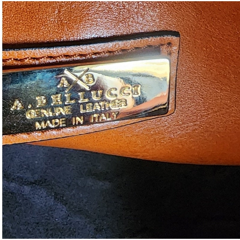 Vintage Alberto Bellucci Italian Leather Tote Messenger Tote Bag Brown Tan