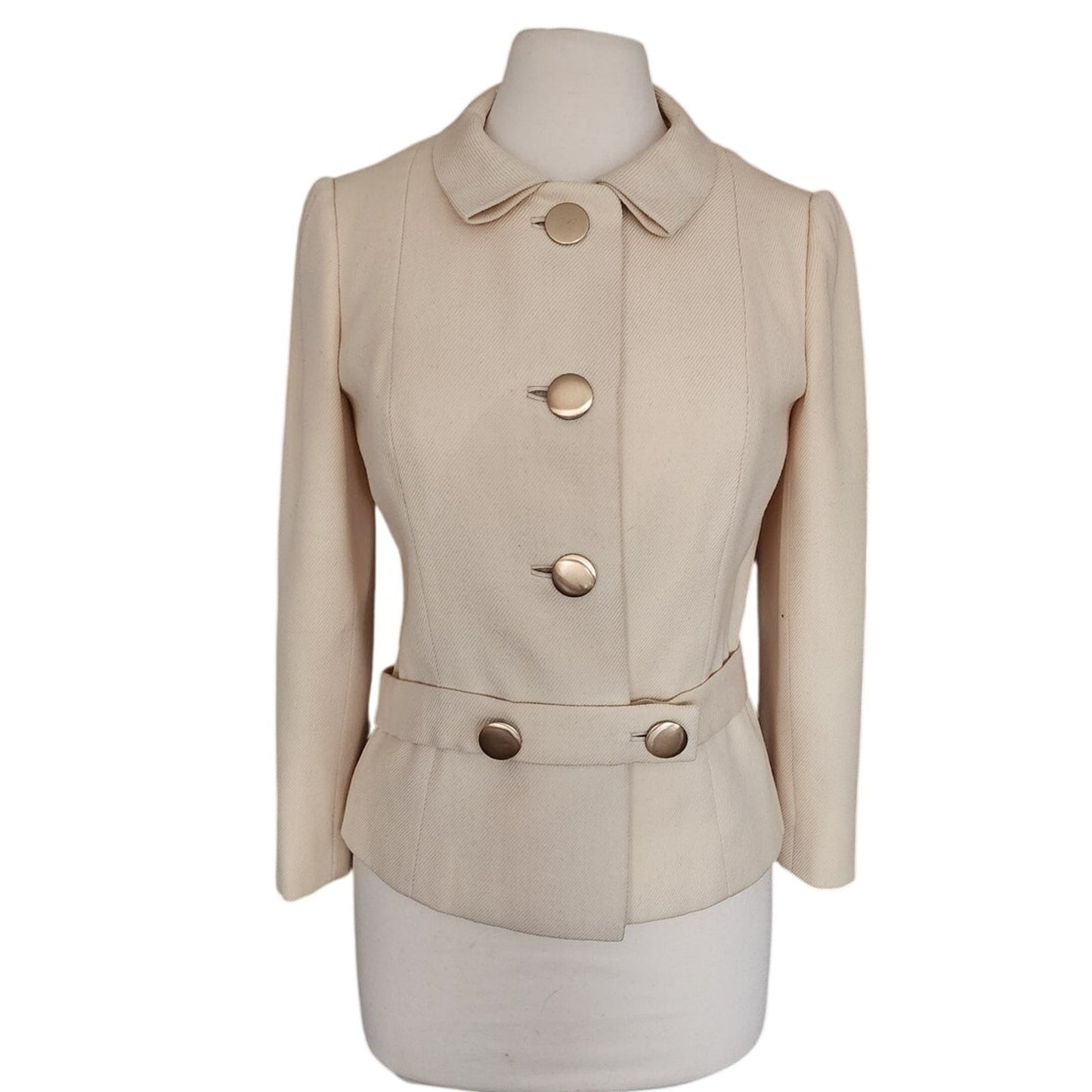 Vintage 60s Mod Jacket Marshall Field & Company Cream Wool Peplum Jacket