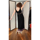 Vintage 60s Black Velvet Evening Dress Bow Ruffled Skirt