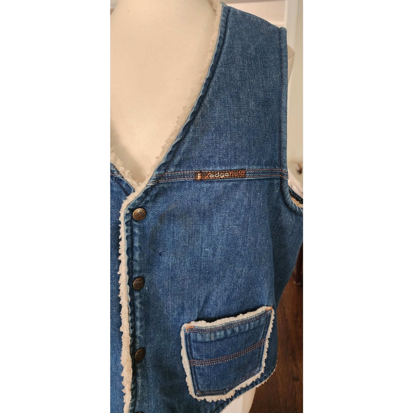 Vintage 70s Mens Vest Denim Faux Shearling Sedgefield Urban Cowboy