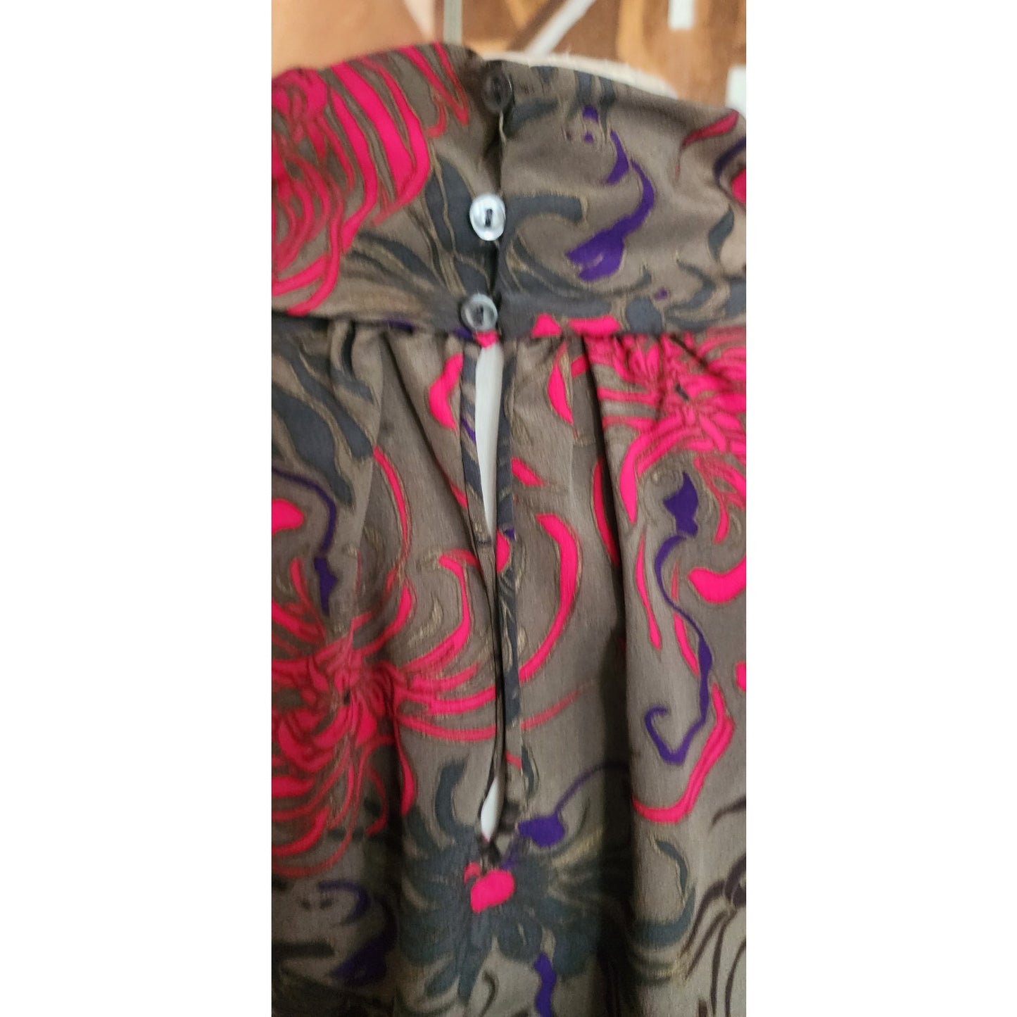 Vintage 80s CHLOE LAGERFELD Blouse Dark Floral Silk Blouse High Neck Long Sleeve