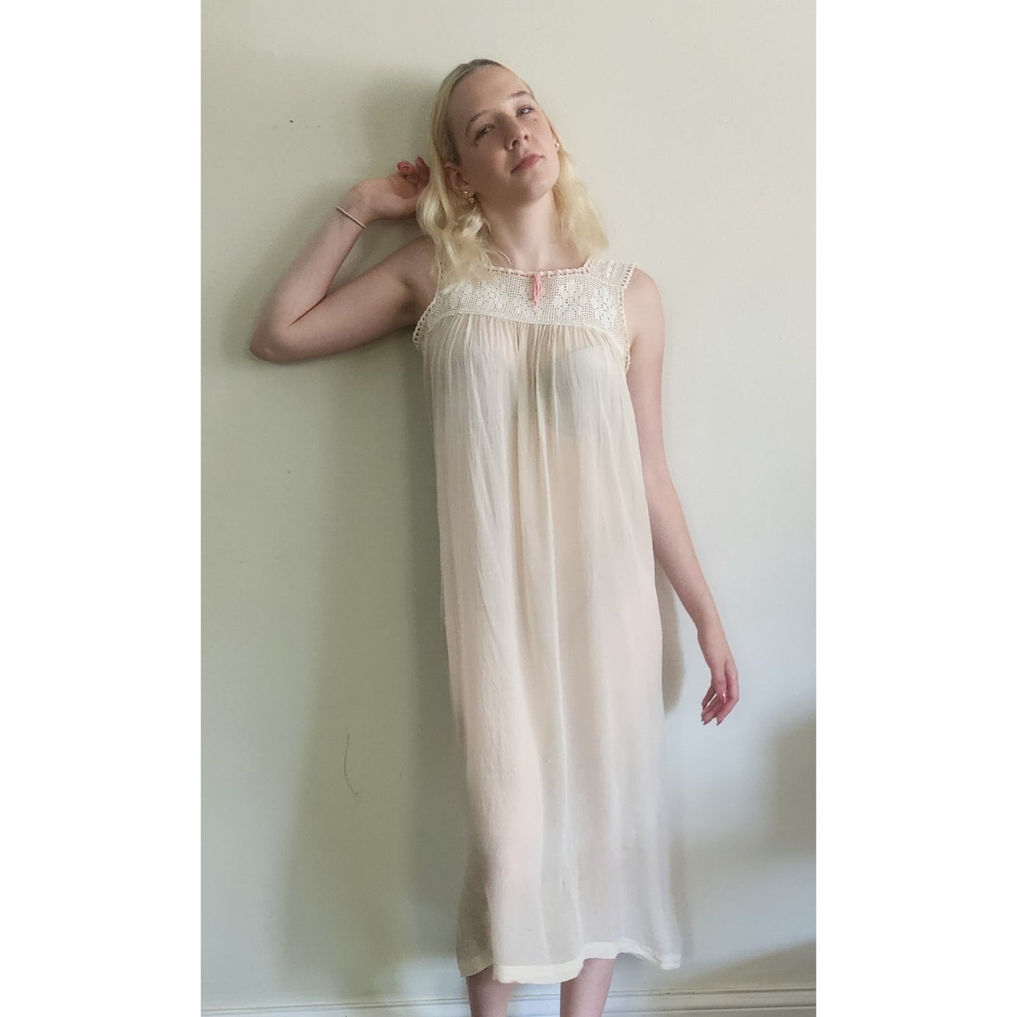 Vintage Edwardian Nightgown Chemise Slip Dress Dress Cream Crochet Lace / M