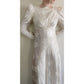 Vintage 1940s Wedding Dress Ivory Damask Long Sleeves by LaRose / Small