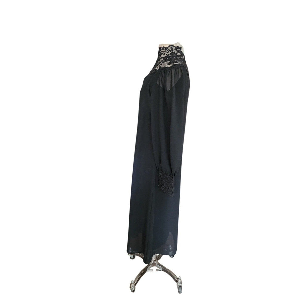 Vintage 1970s Giorgio Sant'Angelo Dress Black Silk Georgette & Lace