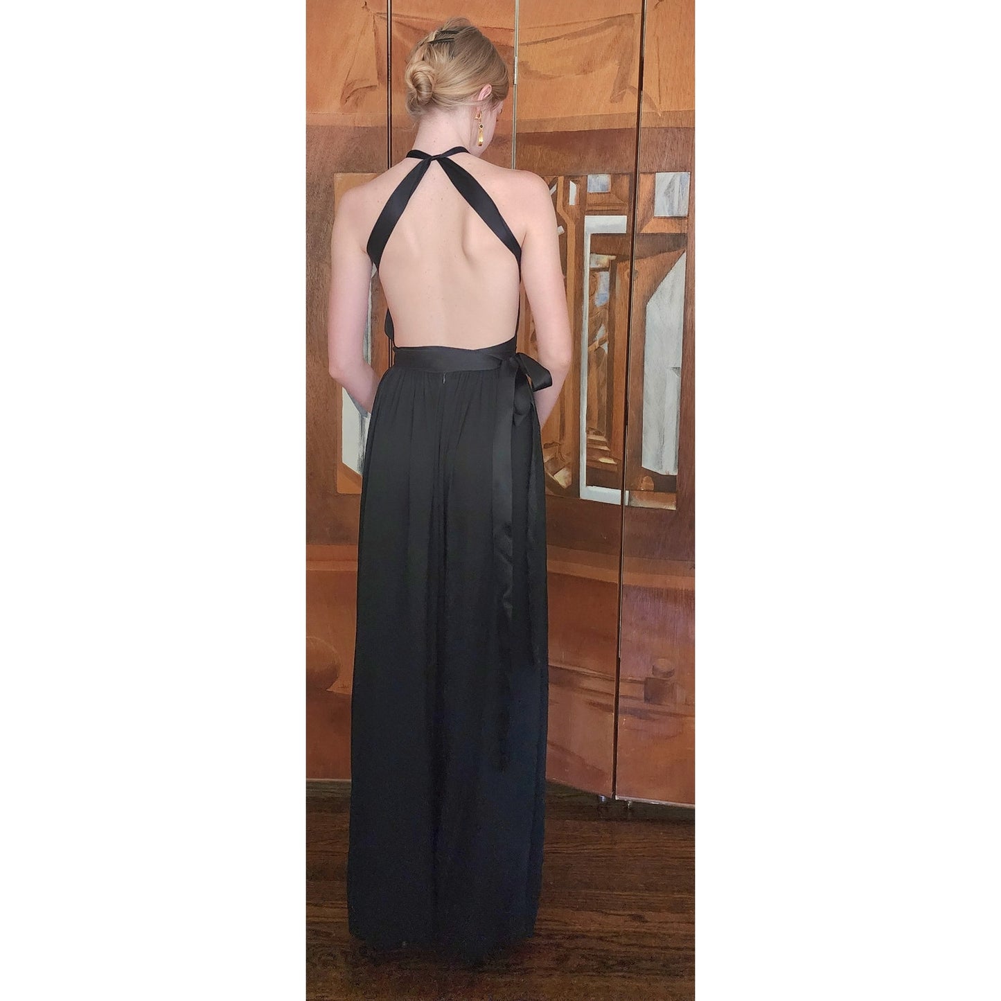 Vintage 70s Donald Brooks Eveing Dress Black Silk Jersey Halter Maxi Gown