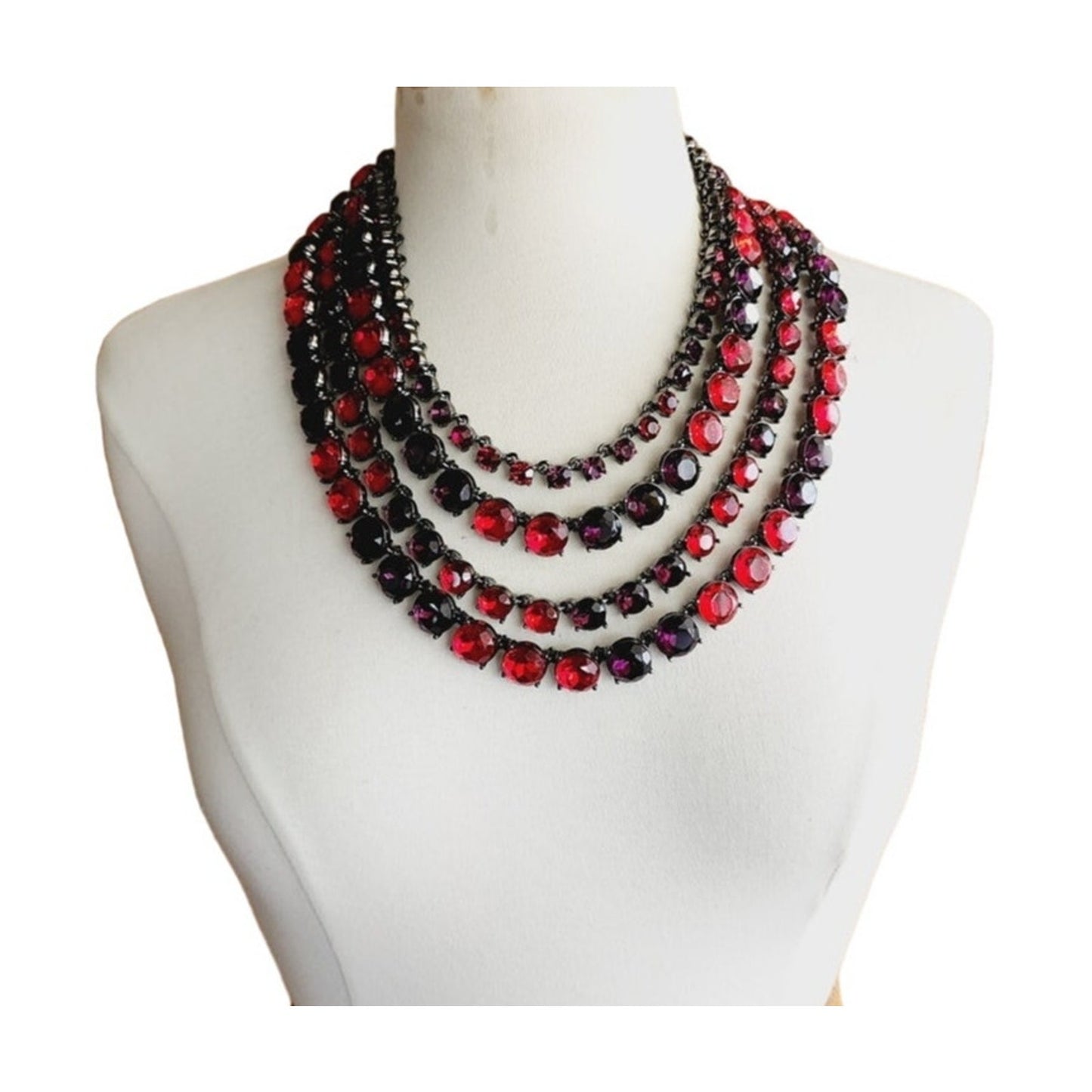 Vintage Oscar de La Renta Necklace Crystal Beads Red Purple  2000s Y2K