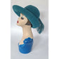 Vintage 1970s Teal Blue Wool Hat w/Large Feather by Gotham NWT