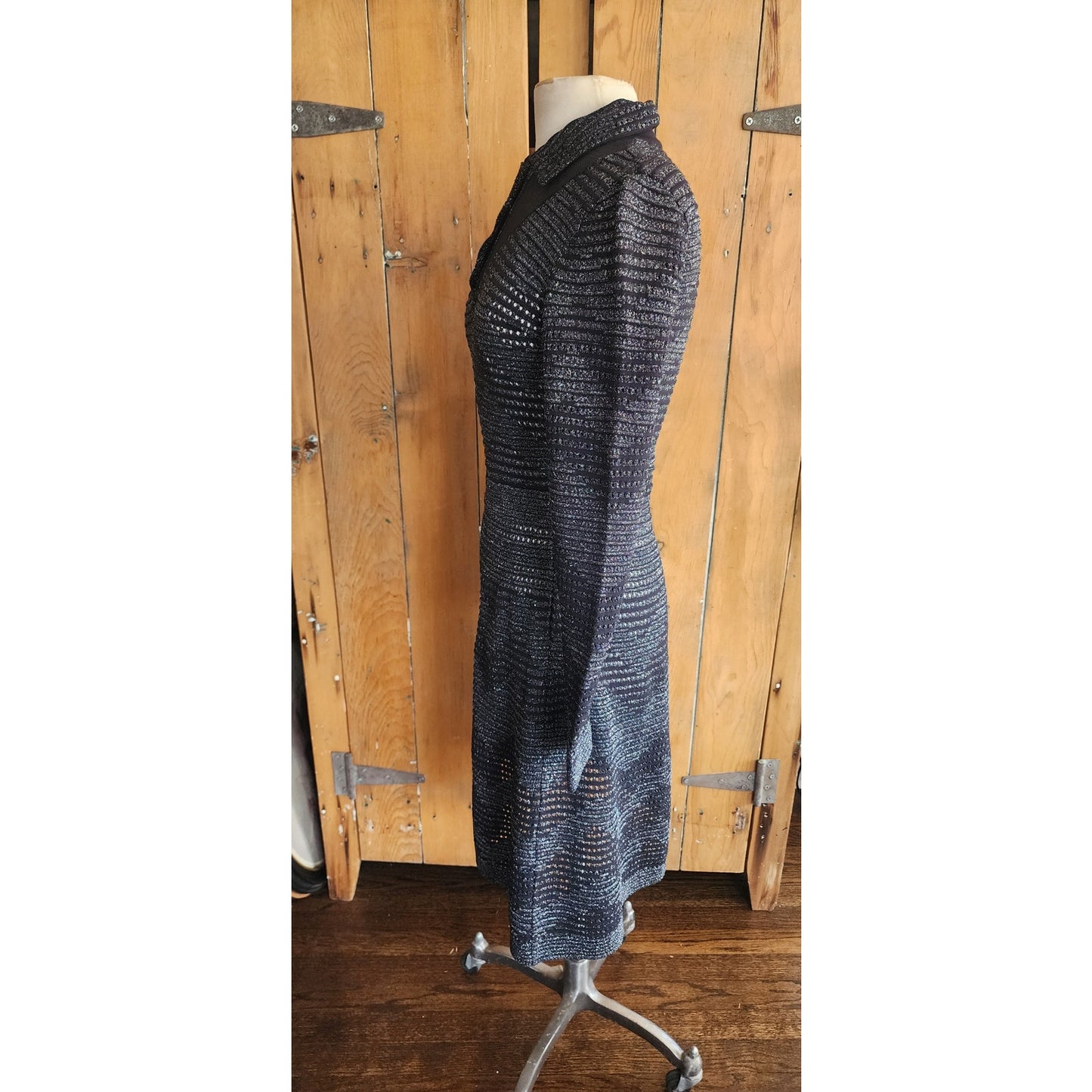 Vintage MISSONI Knit Dress Metallic Black Midi Length Stretchy / S-M