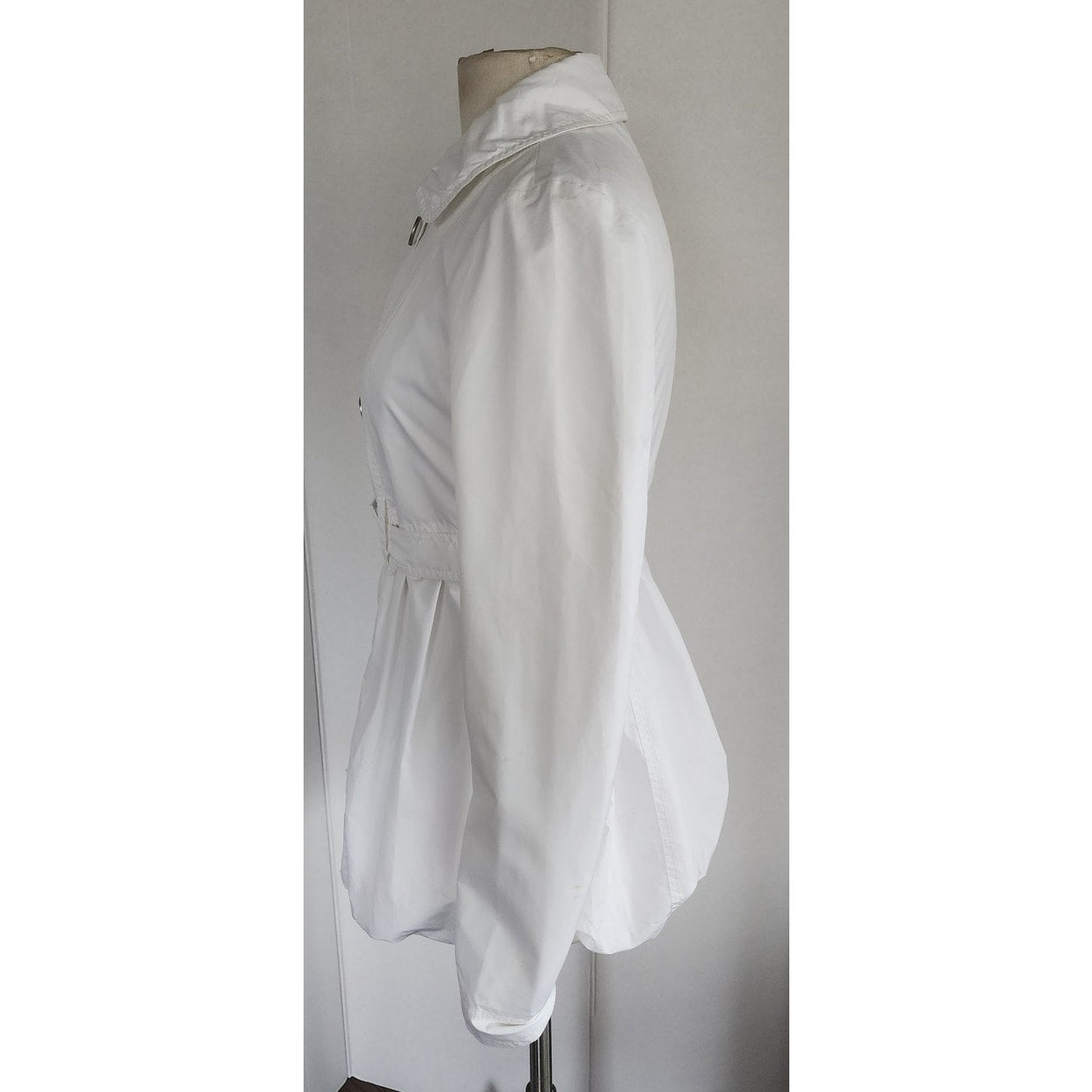 Vintage 90s Armani Short Trench White Coat Bubble Hem / S