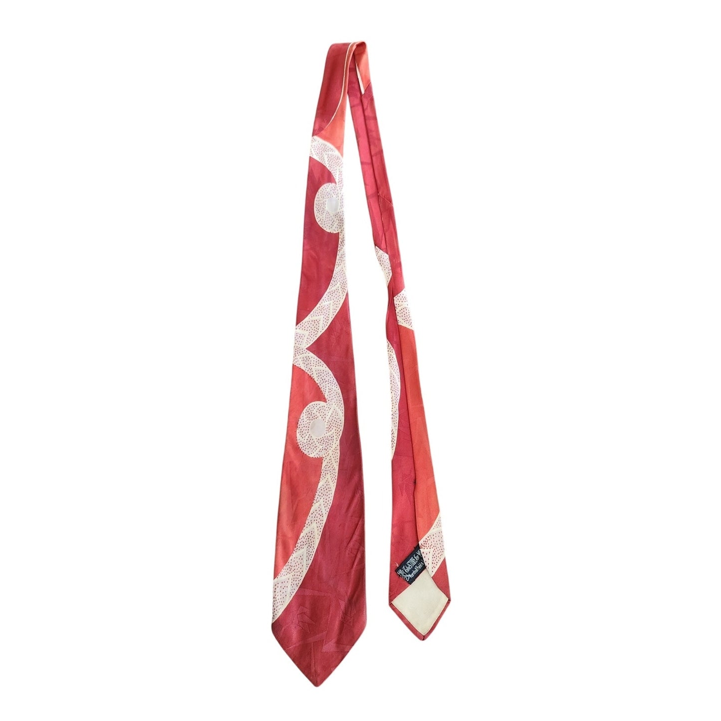 Vintage 40s Mens Necktie Cranberry Red Cream Swirl Print Marshall Fields