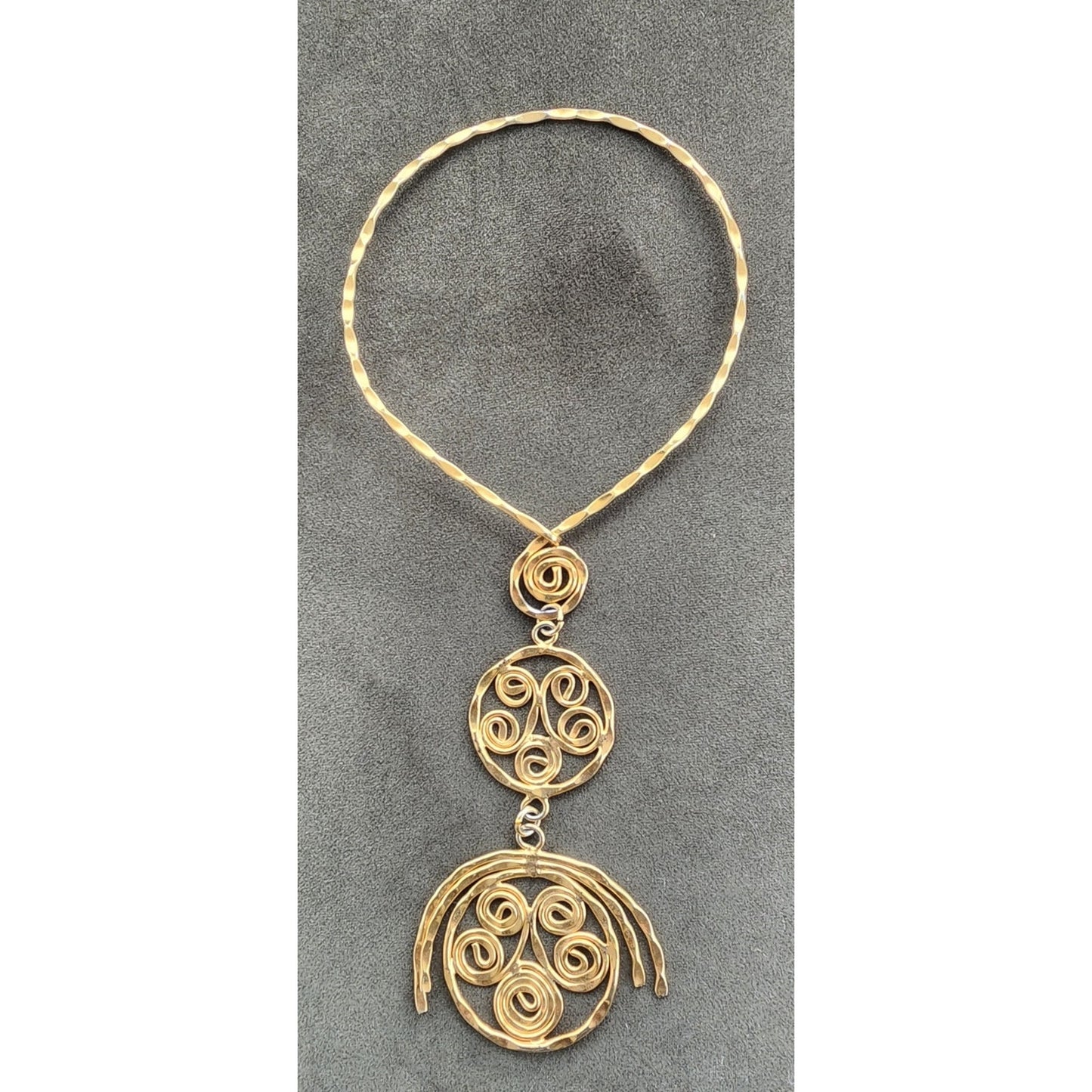 Vintage 1970s Gold Necklace Spiral Disc Cascade Ancient Greek Style