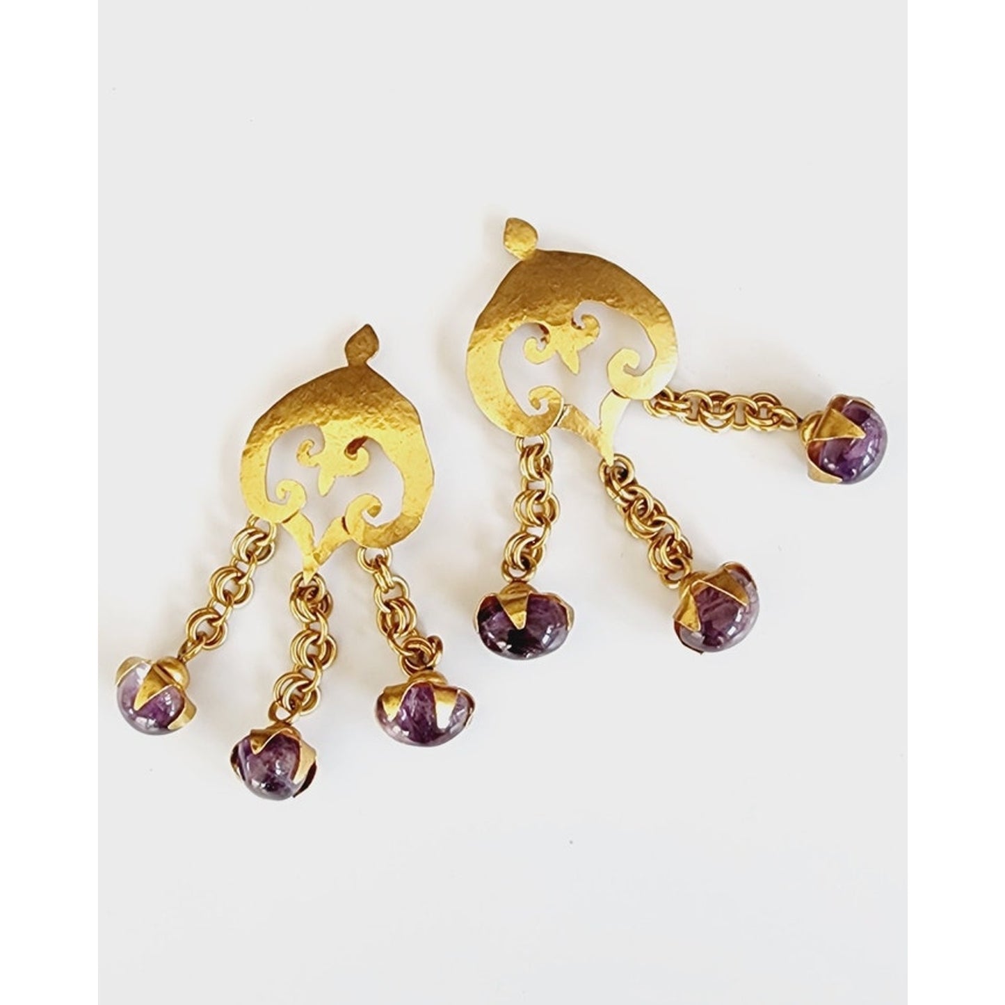 Vintage Hervé Van Der Straeten Earrings Chandelier Clips Gold Purple Amethyst Quartz Dangles