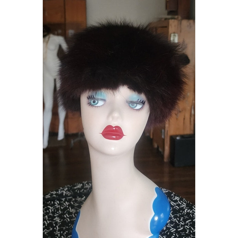 Vintage 1960s Fur Hat Black Fox Tam Beret Marshall Fields