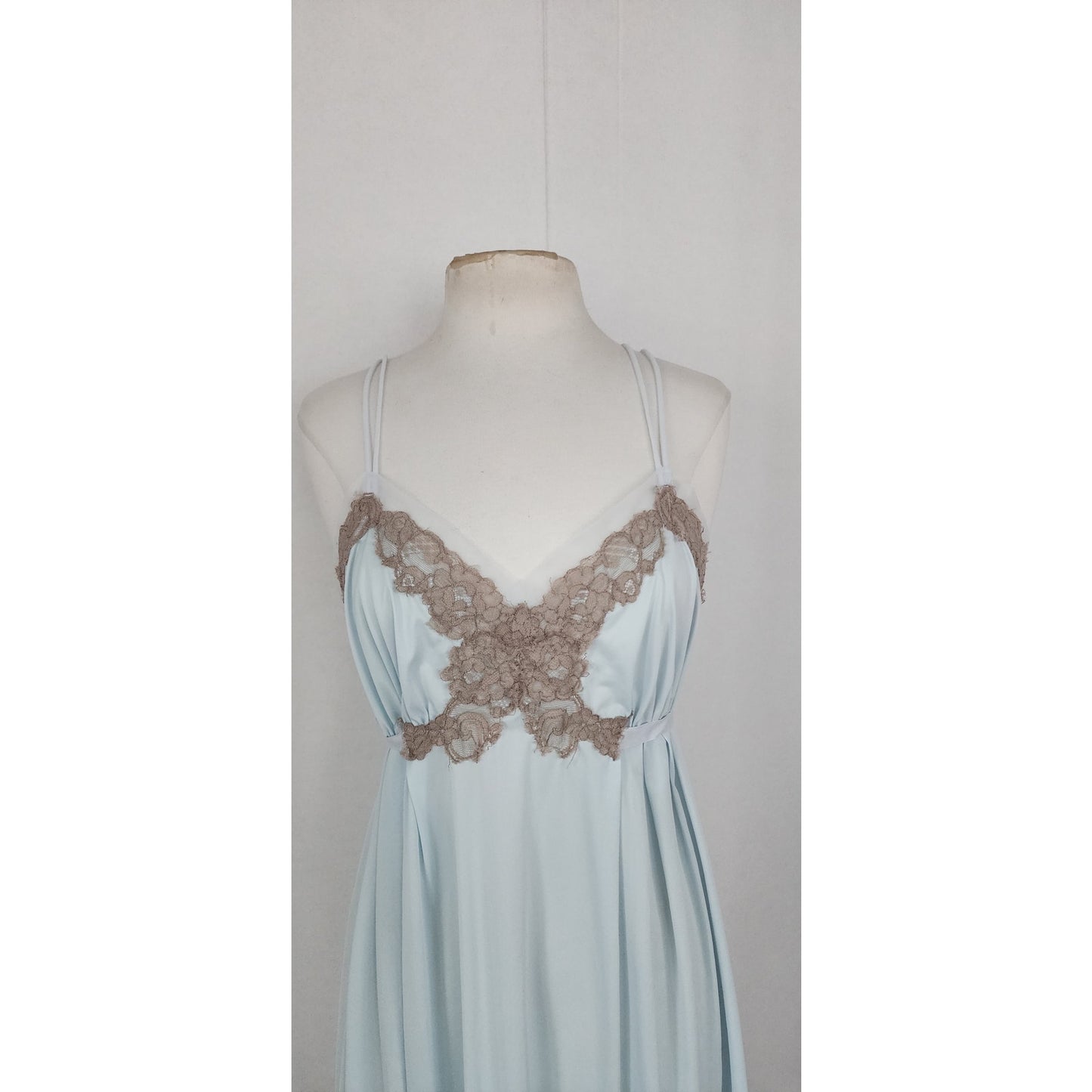 Vintage 50s Lingerie Blue Lace Slip Dress Nightgown Negligee