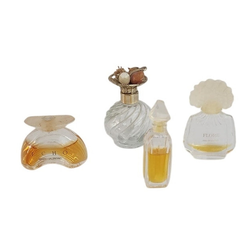 Lot of 4 Vintage Perfume Bottles Minis Collectible Glass Givenchy Valentino Herrera