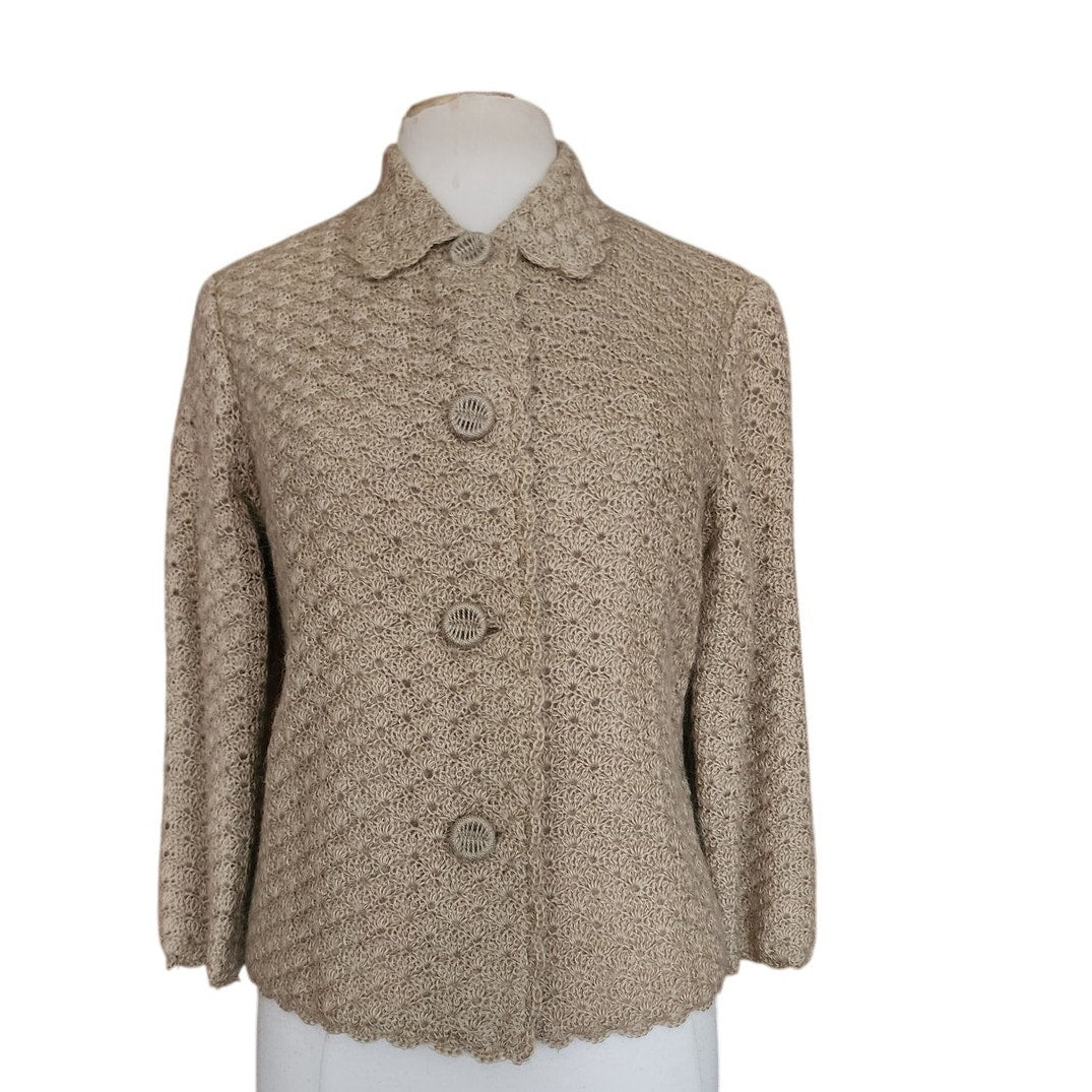 Vintage 60s Beige Knit Jacket Blazer Cardigan Stye / M